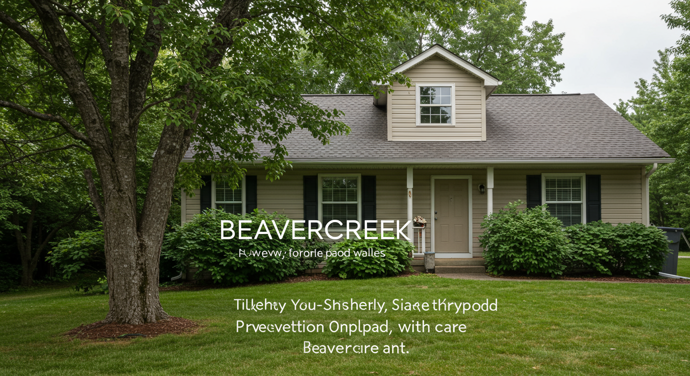 A serene Beavercreek home setting with a focus on the exterior walls. The image highlights a well-maintained house with no visible mold, surrounded by greenery, representing prevention and care.