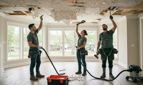 Teamwork_Popcorn_Ceiling_Removal Construction cleaning services