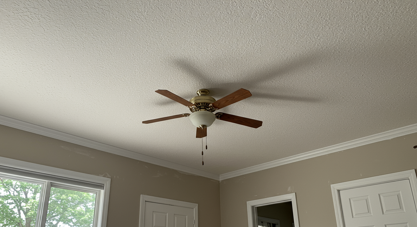 A beautifully renovated ceiling in a local Fairfield home, showcasing a smooth finish after popcorn removal. The image highlights the aesthetic appeal of the newly renovated space.