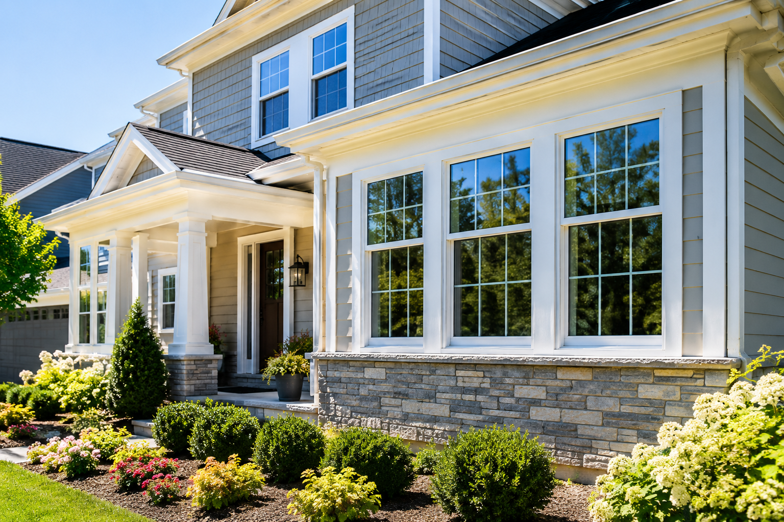 Bright exterior with new energy-efficient windows