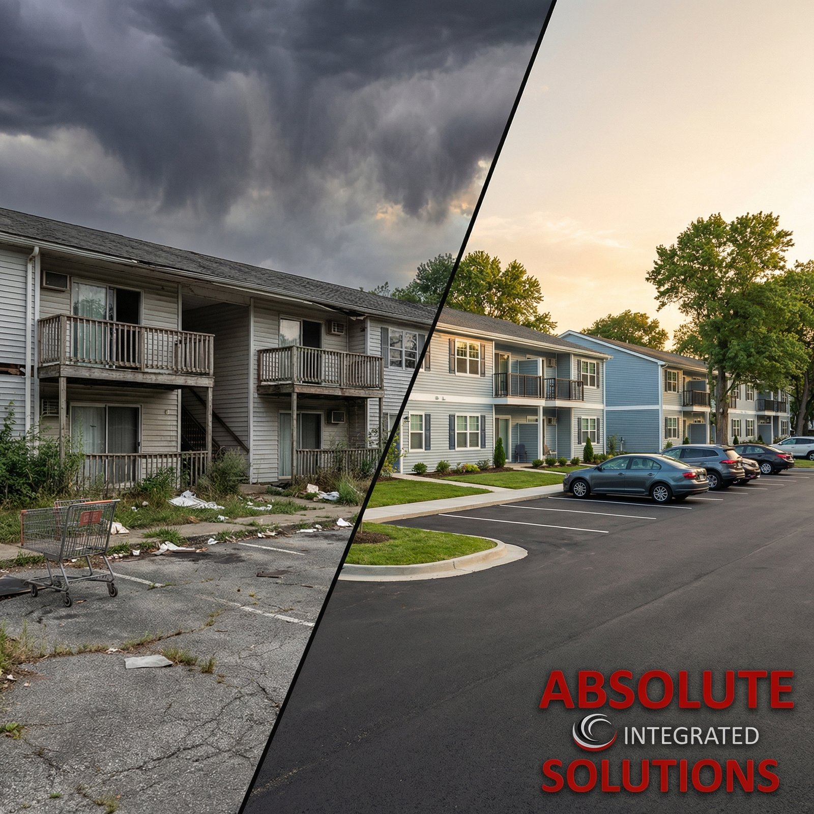 Multifamily stabilization before and after — distressed asset to operated property